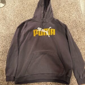 Puma Men's Dark Gray Hoodie with Yellow Logo